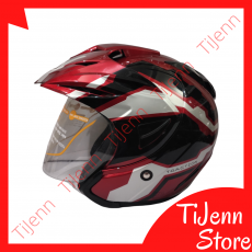 Helm Pet Premium Standar SNI DOT SNEL Red Fluo Black Silver Size L Clear / Dark