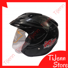 Helm Pet Premium Standar SNI DOT SNEL Solid Black Glossy Size L Clear / Dark