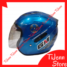 Helm Motor GM Interceptor Double Visor Solid Blue Glossy SNI 2 Kaca Free Gembok Helm